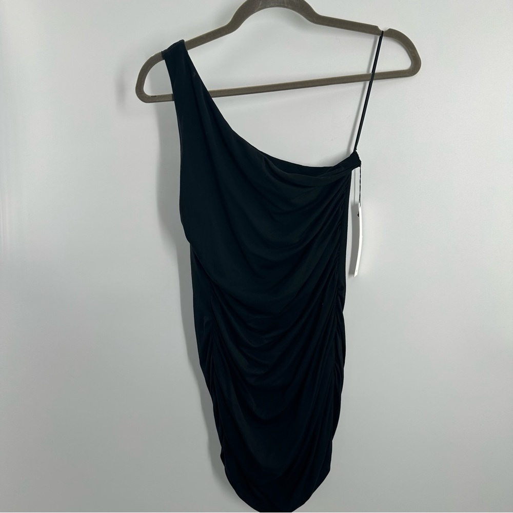 NWT Susana Monaco Black Ruched One Shoulder Mini Dress